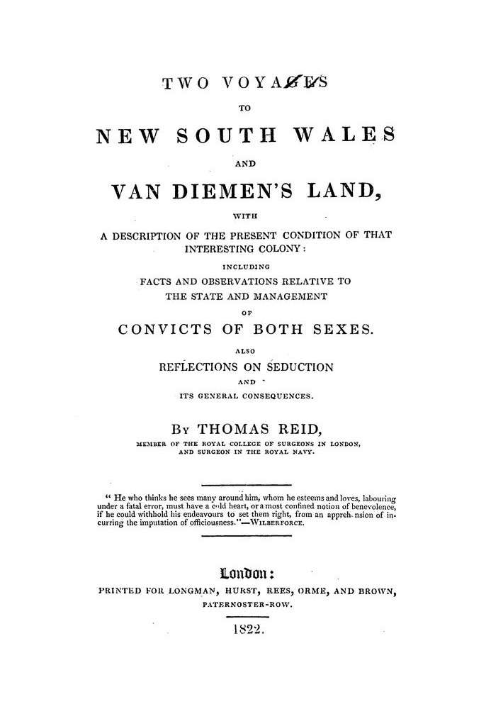 Two Voyages to New South Wales and Van Diemen's Land