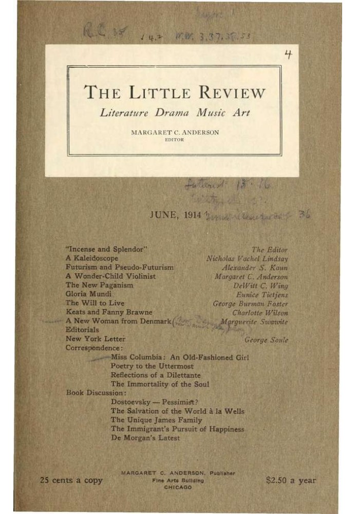 The Little Review, June 1914 (Vol. 1, No. 4)