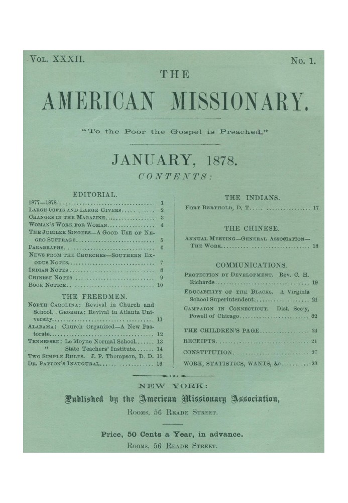 The American Missionary — Volume 32, No. 01, January, 1878