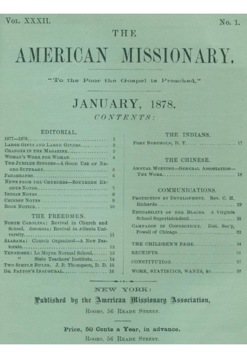 The American Missionary — Volume 32, No. 01, January, 1878