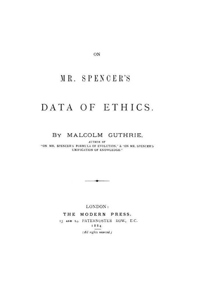 On Mr. Spencer's Data of Ethics