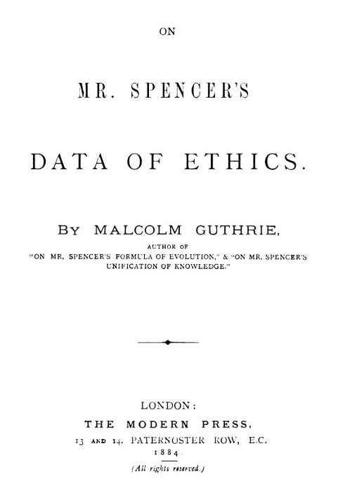 On Mr. Spencer's Data of Ethics