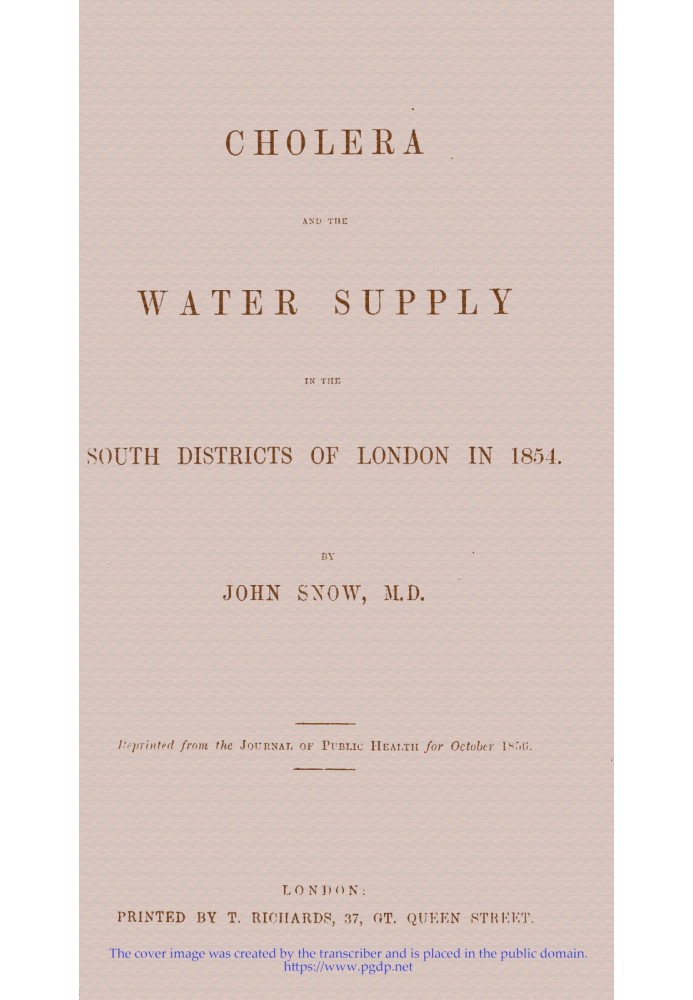 Cholera and the Water Supply in the South Districts of London in 1854