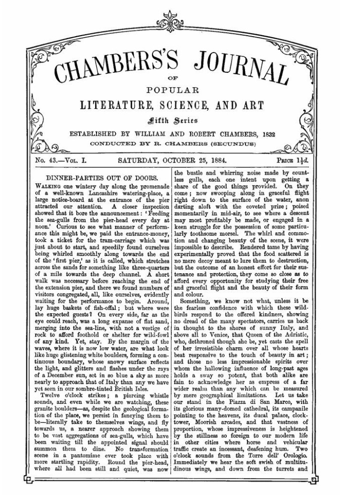 Chambers's Journal of Popular Literature, Science, and Art, Fifth Series, No. 43, Vol. I, October 25, 1884