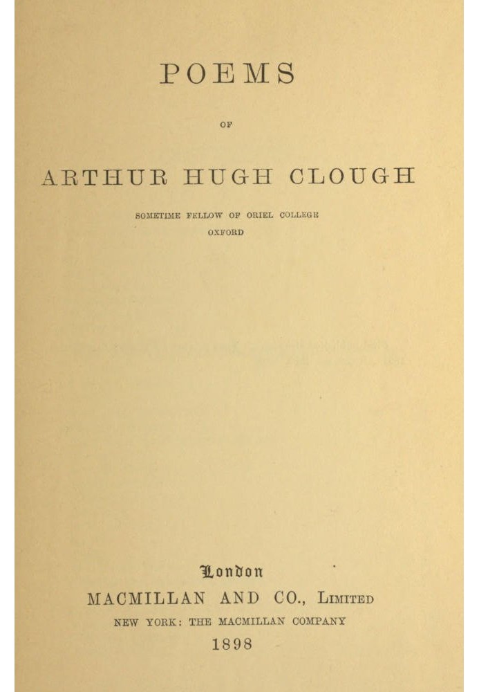 Poems of Arthur Hugh Clough