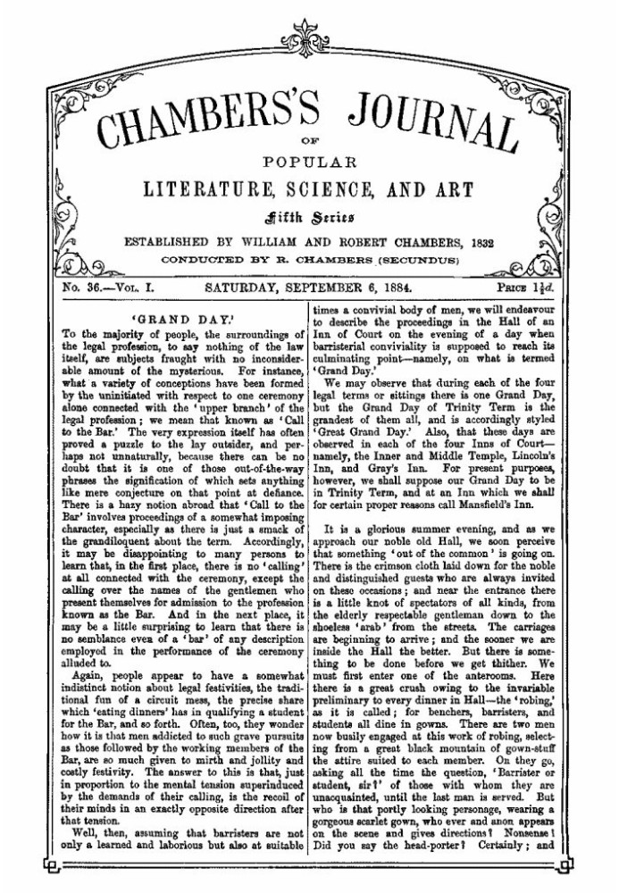 Chambers's Journal of Popular Literature, Science, and Art, Fifth Series, No. 36, Vol. I, September 6, 1884