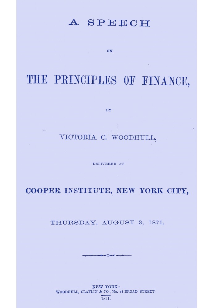 A Speech on the Principles of Finance