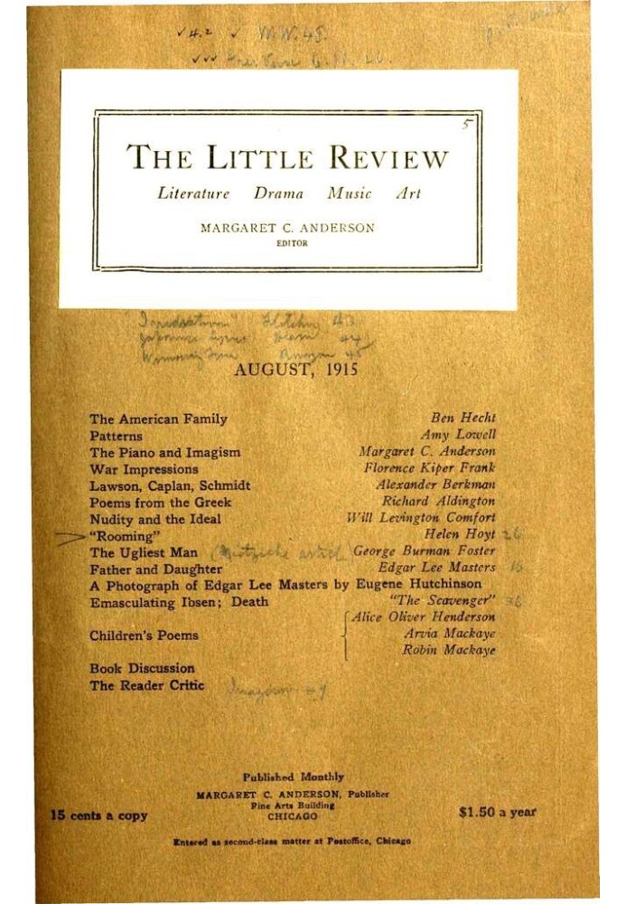 The Little Review, August 1915 (Vol. 2, No. 5)