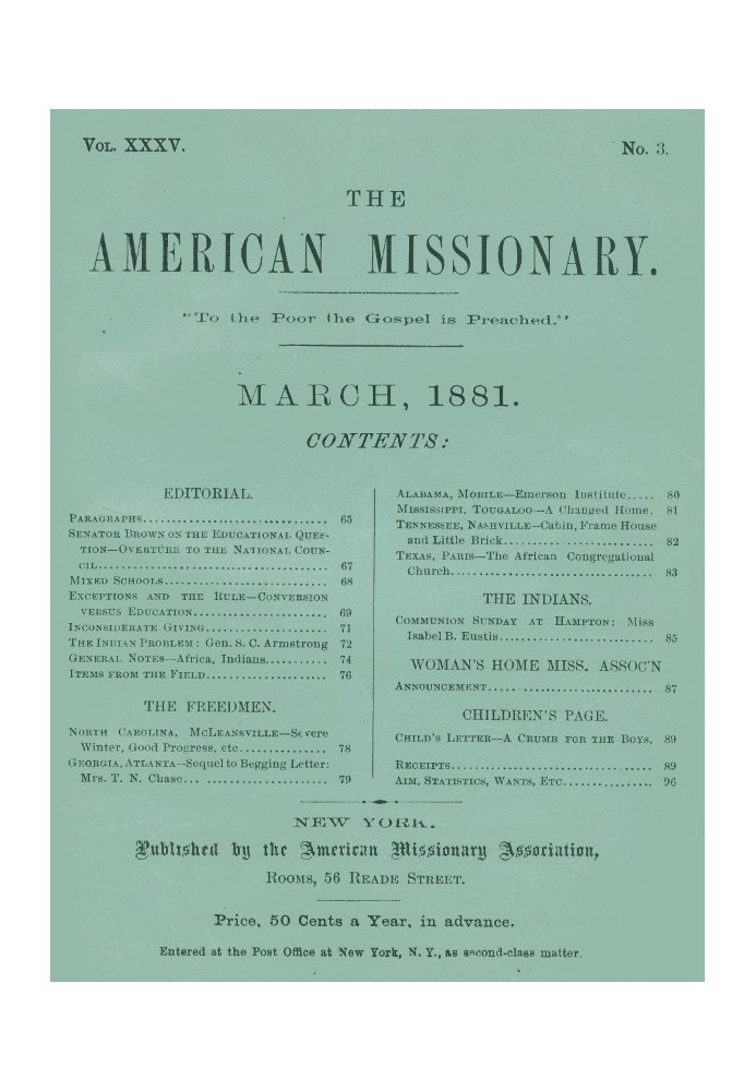 The American Missionary — Volume 35, No. 3, March 1881