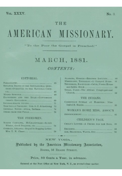 The American Missionary — Volume 35, No. 3, March 1881