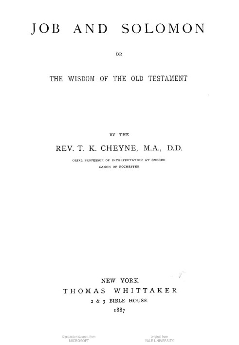 Йов і Соломон: Або Мудрість Старого Завіту