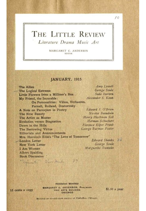 The Little Review, January 1915 (Vol. 1, No. 10)