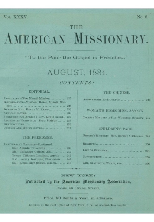 Американський місіонер — том 35, № 8, серпень 1881 р