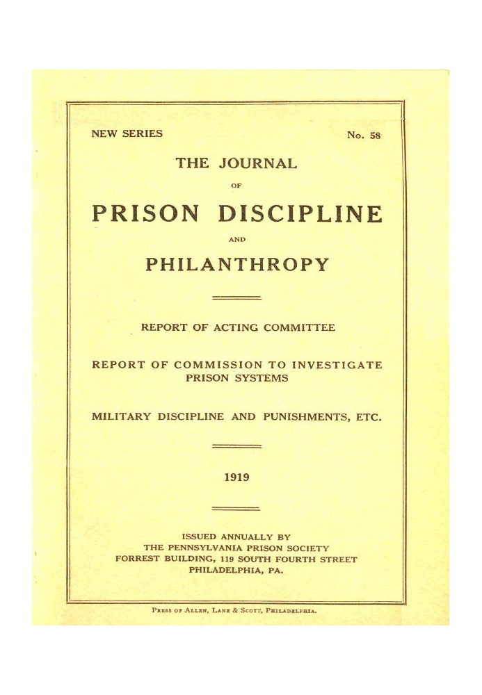 The Journal of Prison Discipline and Philanthropy 1919 (New Series, No. 58)