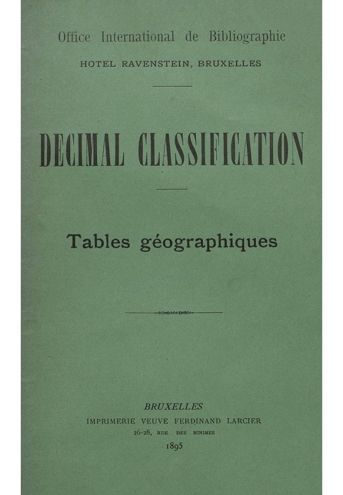 Decimal Classification. Geographic tables