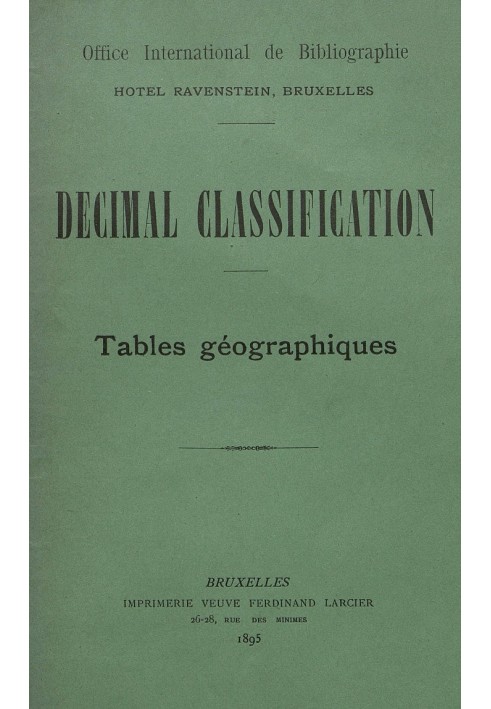 Decimal Classification. Geographic tables