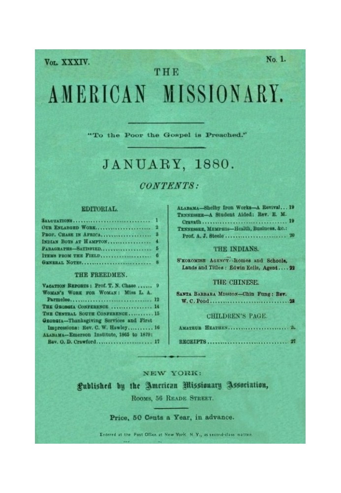 The American Missionary — Volume 34, No. 1, January, 1880