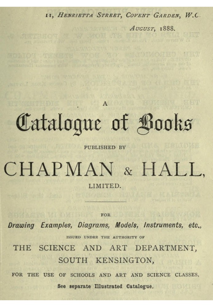 Каталог книг, изданных компанией Chapman & Hall, Limited, август 1888 г.