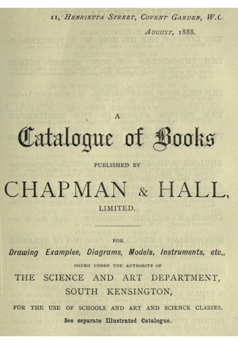 Каталог книг, опублікованих Chapman & Hall, Limited, серпень 1888 р