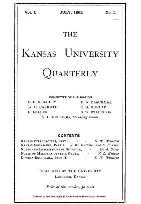 The Kansas University Quarterly, Vol. I, No. 1 (1892)