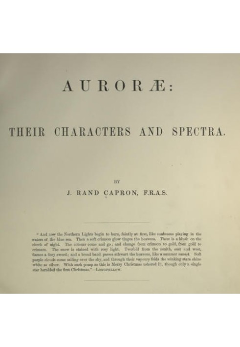 Auroræ: Their Characters and Spectra