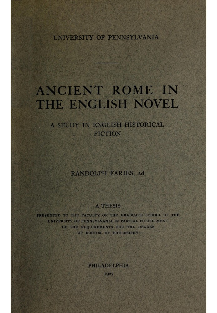 Ancient Rome in the English novel: a study in English historical fiction