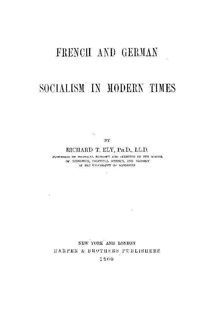 French and German Socialism in Modern Times