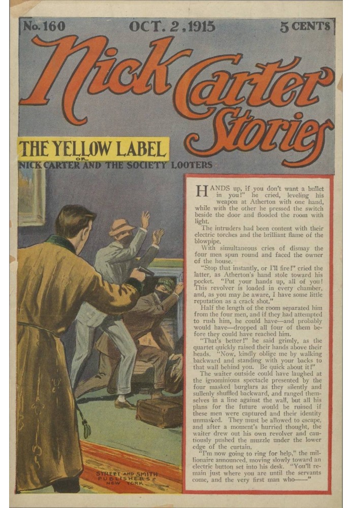 Nick Carter Stories No. 160, October 2, 1915: The Yellow Label; or, Nick Carter and the Society Looters.