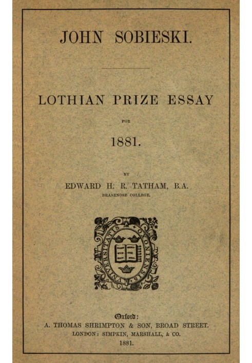 Джон Собески: эссе о премии Лотиана за 1881 год