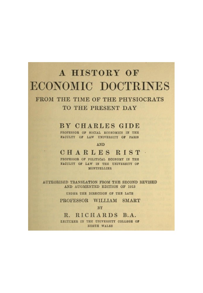 A History of Economic Doctrines from the time of the physiocrats to the present day