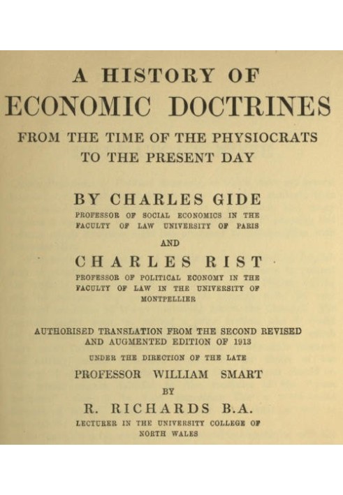 A History of Economic Doctrines from the time of the physiocrats to the present day