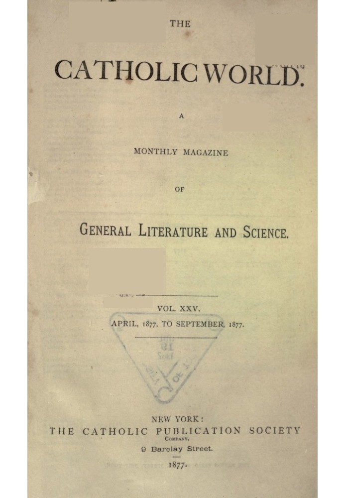 Католический мир, Vol. 25 апреля 1877 г. - сентябрь 1877 г.