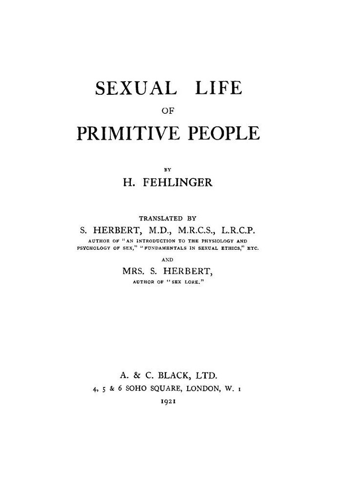 Sexual Life of Primitive People