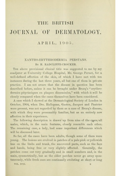 The British Journal of Dermatology, April 1905