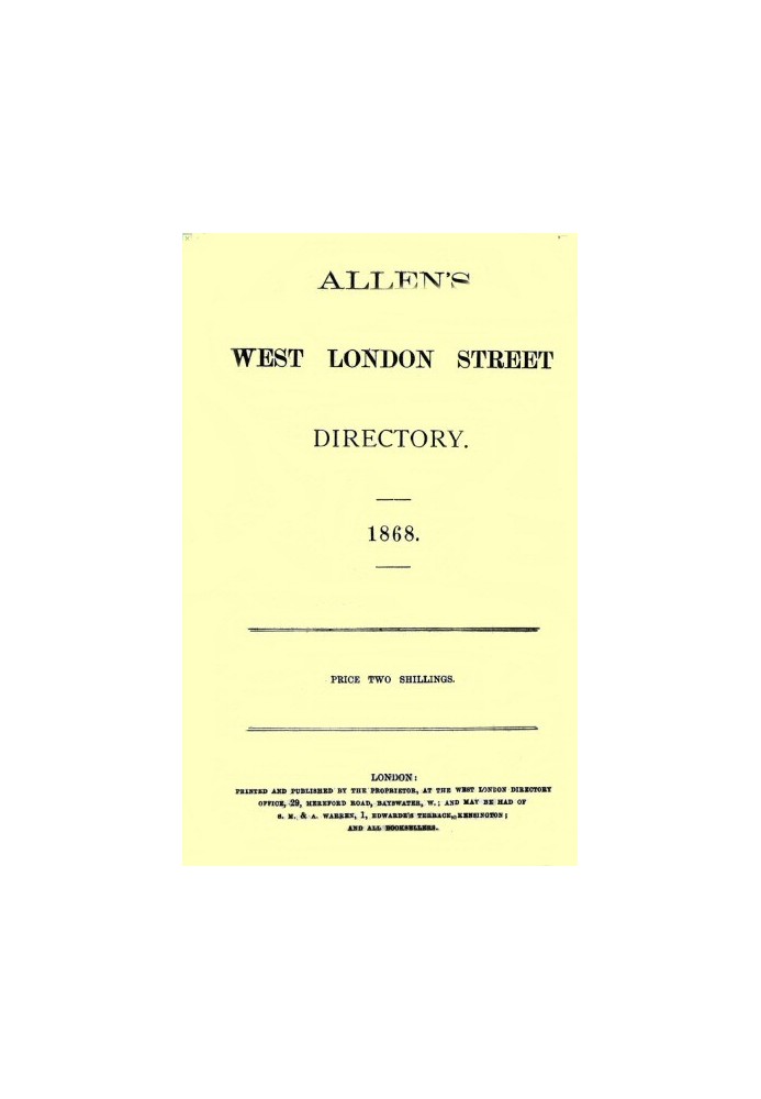 Справочник улиц Западного Лондона Аллена, 1868 г.