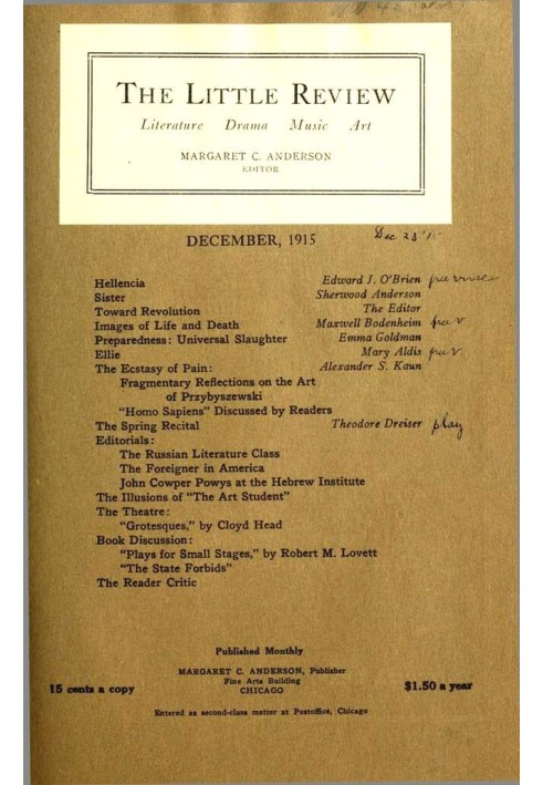 The Little Review, December 1915 (Vol. 2, No. 9)