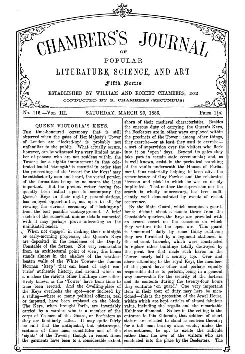 Журнал популярної літератури, науки і мистецтва Чемберса, п'ята серія, № 116, том. III, 20 березня 1886 р