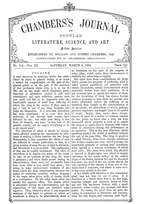 Журнал популярної літератури, науки та мистецтва Чемберса, п’ята серія, № 114, том. III, 6 березня 1886 р