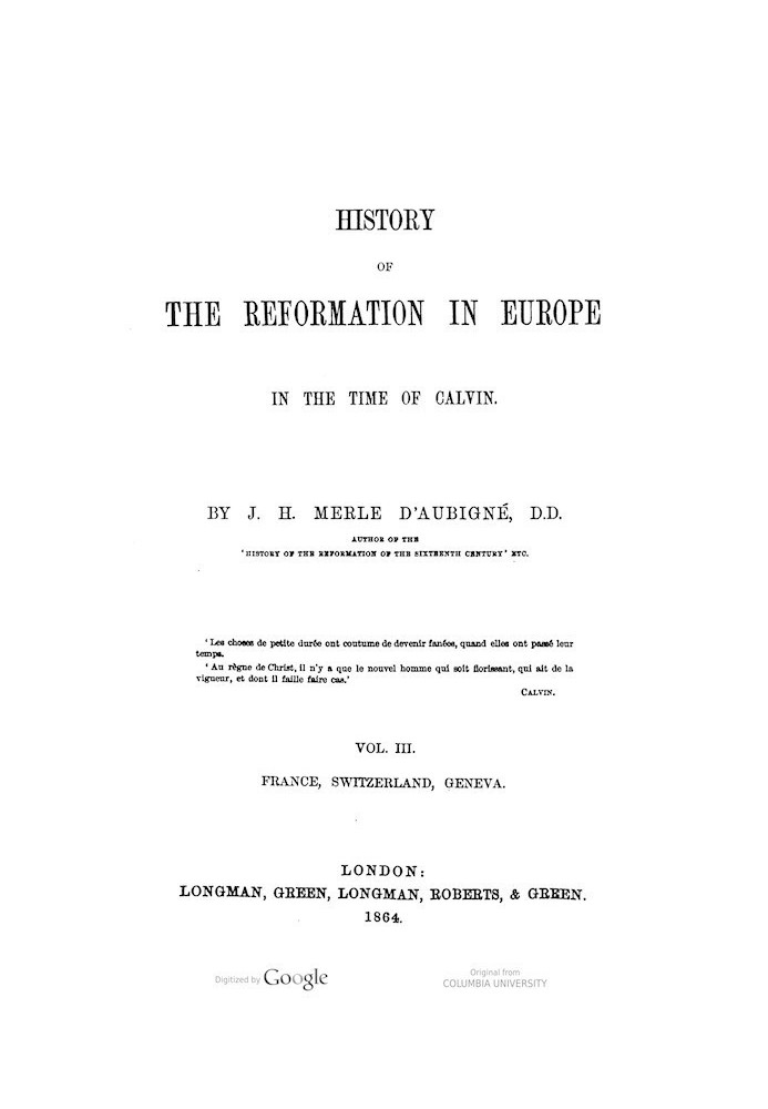 History of the Reformation in Europe in the Time of Calvin. Vol. 3 (of 8)