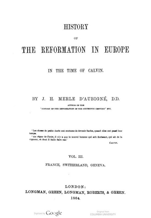 History of the Reformation in Europe in the Time of Calvin. Vol. 3 (of 8)