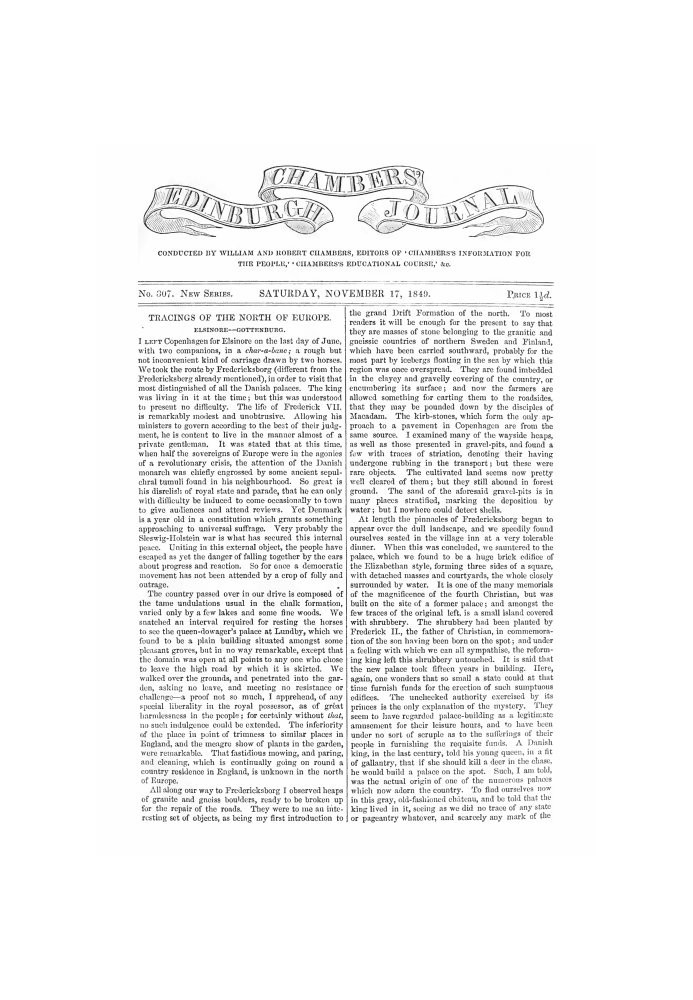 Chambers's Edinburgh Journal, No. 307 New Series, Saturday, November 17, 1849