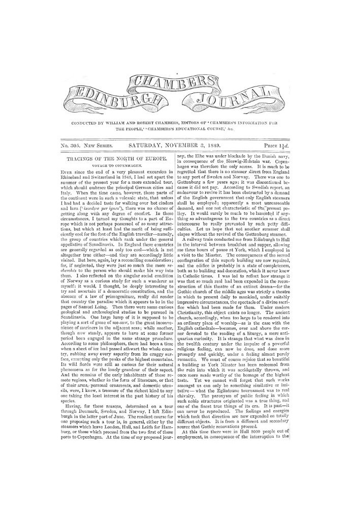 Эдинбургский журнал Чемберса, № 305, новая серия, суббота, 3 ноября 1849 г.