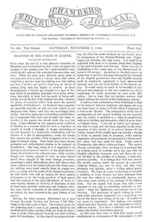 Эдинбургский журнал Чемберса, № 305, новая серия, суббота, 3 ноября 1849 г.