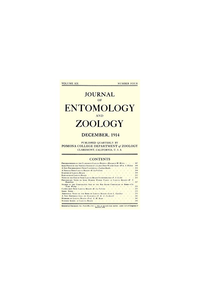 Journal of Entomology and Zoology, Vol. 06, No. 4, December 1914