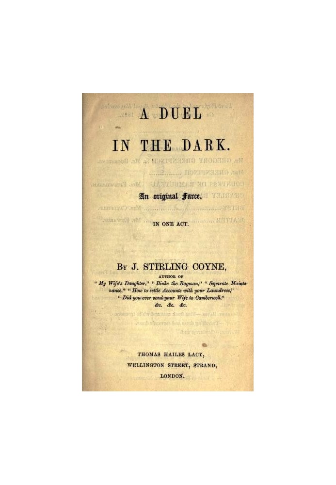 A Duel in the Dark: An Original Farce, in One Act