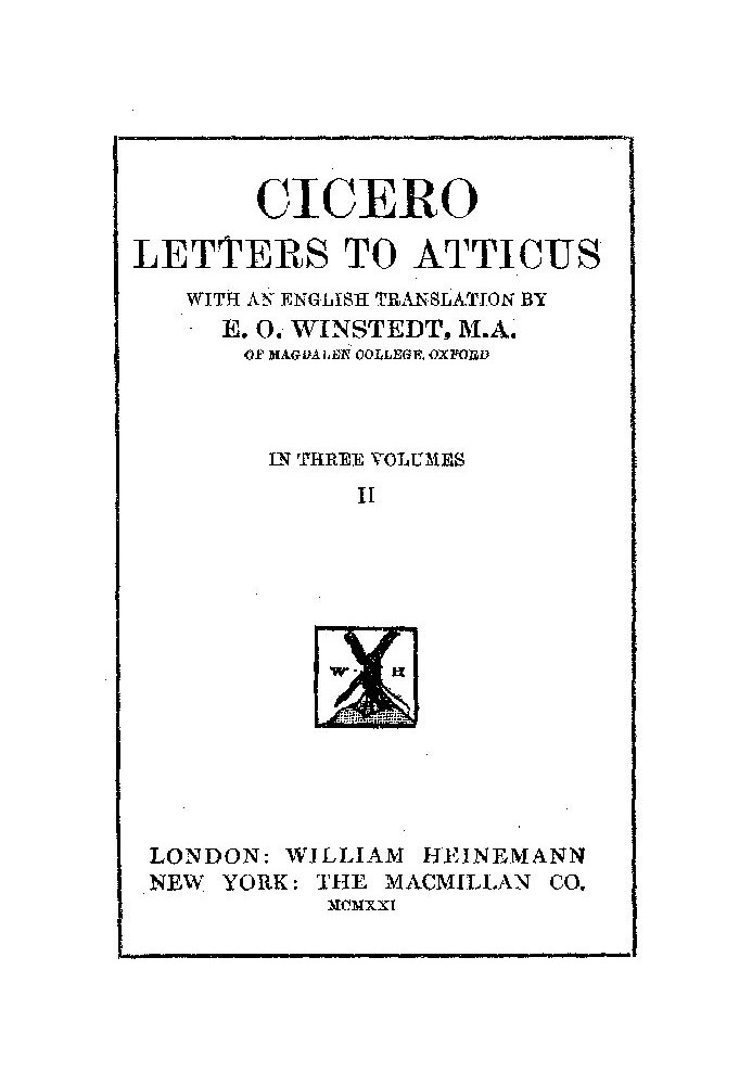 Cicero: Letters to Atticus, Vol. 2 of 3