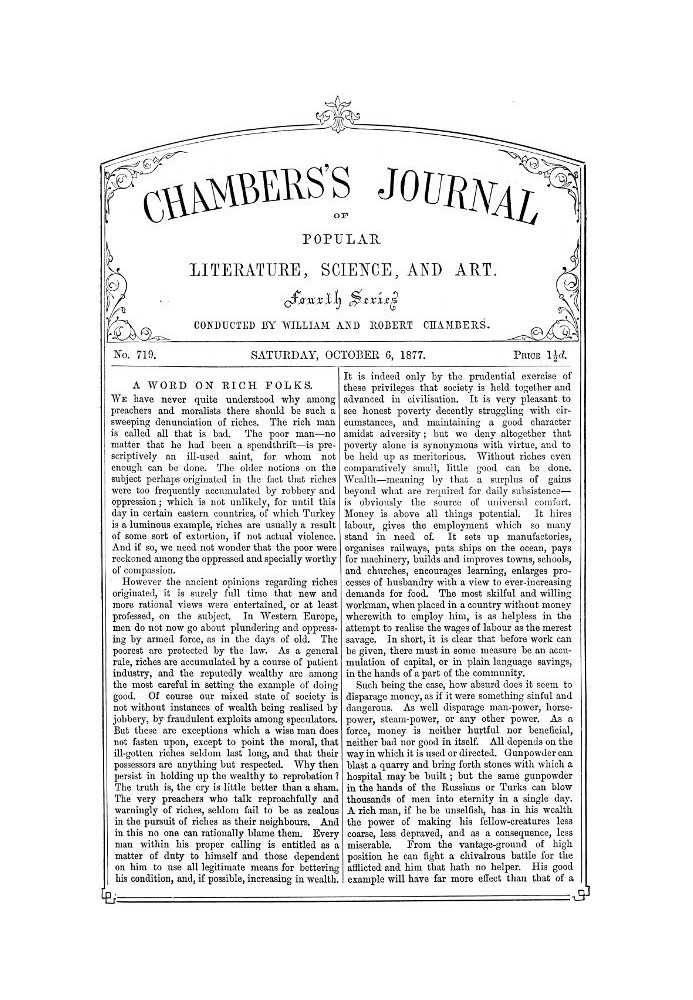 Chambers's Journal of Popular Literature, Science, and Art, No. 719 October 6, 1877