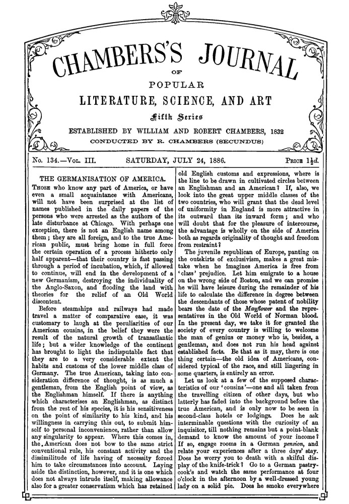 Журнал популярної літератури, науки та мистецтва Чемберса, п’ята серія, №. 134, вип. III, 24 липня 1886 р