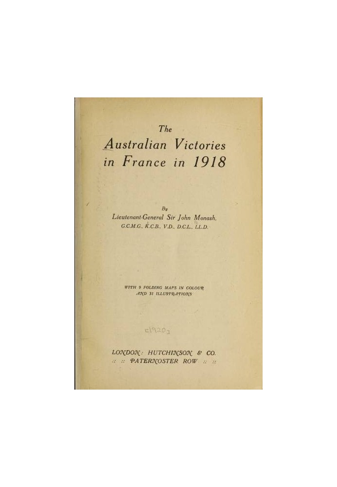 The Australian Victories in France in 1918