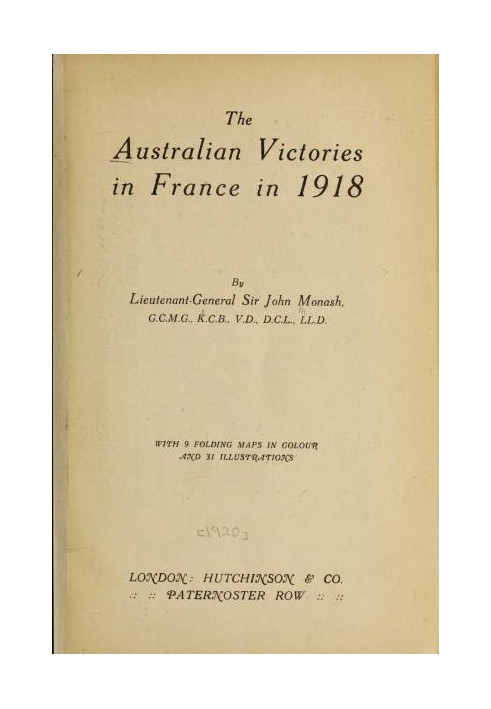 The Australian Victories in France in 1918